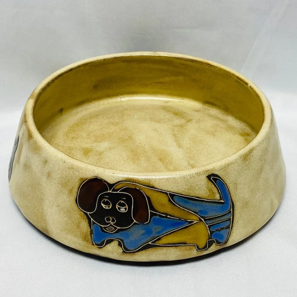 Mara Of Mexico Ceramic Stoneware Dog Bowl 16oz With Playful Dog Illustrations